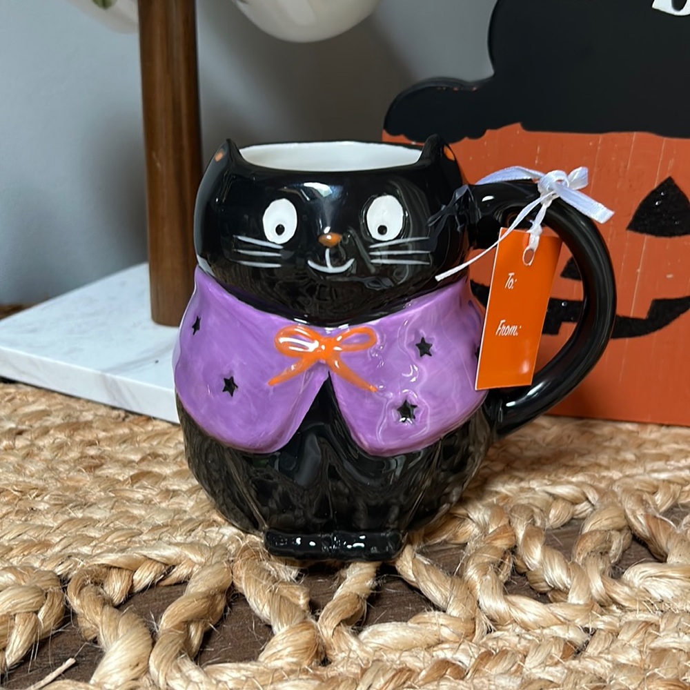 Halloween hand painted cat mug